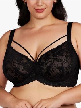 🆕 HSIA Black Lace Minimizer Unlined Underwire Bra with Decorative Straps 36DD